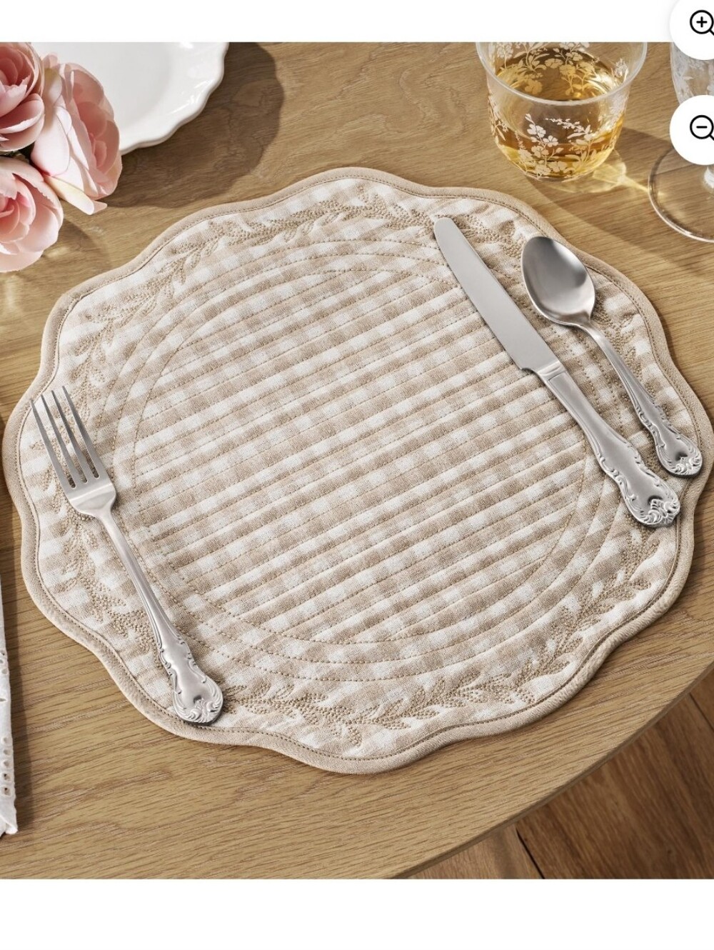 💙 6pk New Pioneer Womam Beige Mini Gingham Quilted Scalloped Placemats